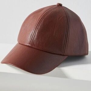 WYETH BROWN FAUX LEATHER BASEBALL CAP HAT ANTHROPOLOGIE